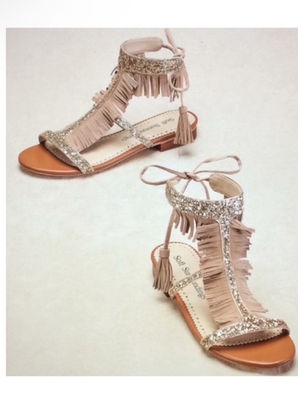Soft Surroundings Fringe Gladiator Sandals with Glitter Trim